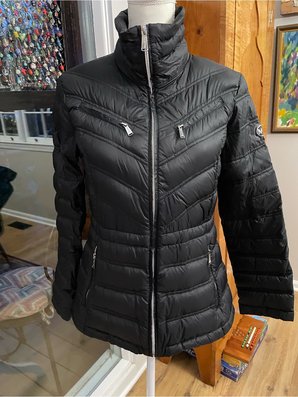 Women's Michael Korrs Black Quilted Puffer Jacket with High Collar. Down S - Picture 1 of 10